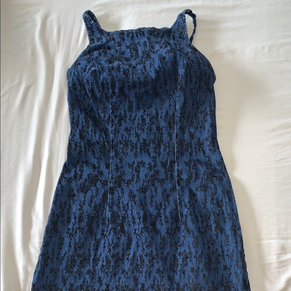 Mini 90’s denim dress with velour flowers